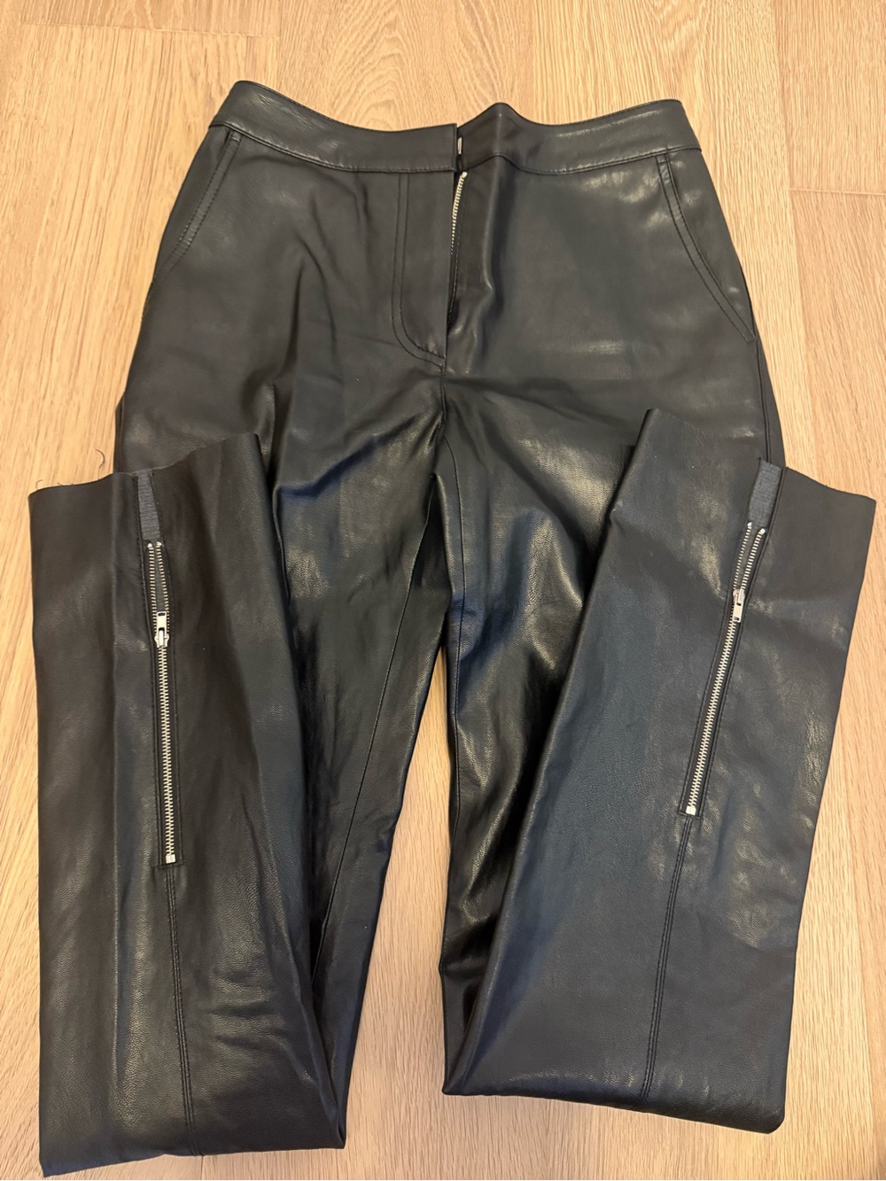The Ragged Priest Black Faux Leather Skinny Jeans with Leg Zips
